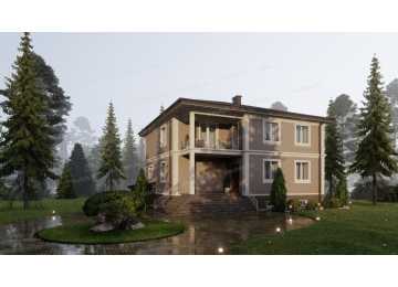 Проект квадратного двухэтажного дома с размерами 13 м на 13 м - P304