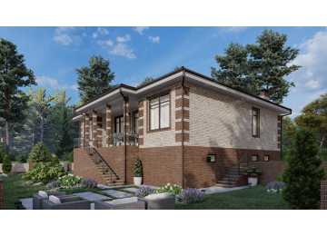 Проект узкого одноэтажного дома с цоколем - P259