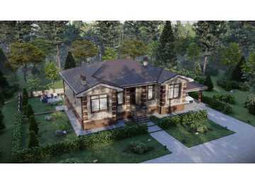 Проект узкого одноэтажного дома с цоколем - P259