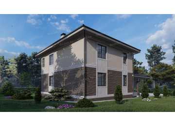 Проект жилого двухэтажного дома с навесом для автомобиля - P260