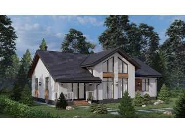 Проект узкого одноэтажного дома со вторым светом - P268