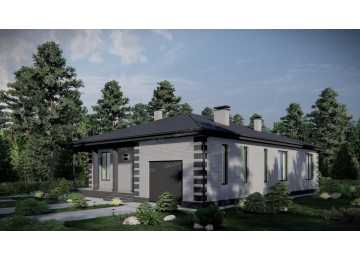 Проект узкого одноэтажного дома с одноместным гаражом - P269