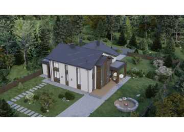 Проект жилого двухэтажного дома с большими окнами - P276