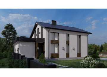 Проект жилого двухэтажного дома с большими окнами - P276