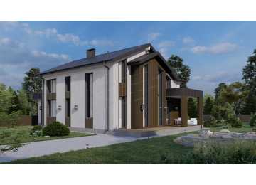 Проект жилого двухэтажного дома с большими окнами - P276