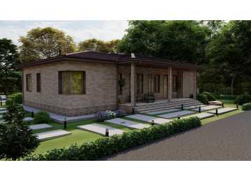 Проект узкого одноэтажного дома с пятью спальнями - P279