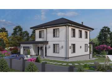 Проект жилого двухэтажного дома с одноместным гаражом - P280