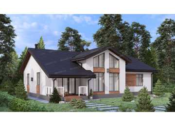 Проект жилого одноэтажного дома с большими окнами и вторым светом - P281