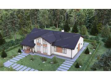 Проект жилого одноэтажного дома с большими окнами и вторым светом - P281