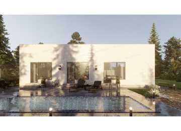 Проект узкого одноэтажного дома с площадью до 150 кв м - P299