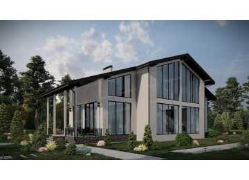 Проект узкого двухэтажного дома со вторым светом и большими окнами - P242-1