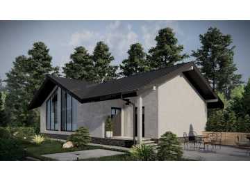 Проект узкого одноэтажного дома с большими окнами - P242-2