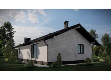 Проект узкого одноэтажного дома с большими окнами - P242-2