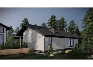 Проект узкого одноэтажного дома с большими окнами - P242-2