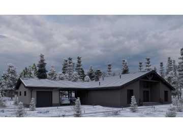 Проект одноэтажного дома с навесом для двух автомобилей и одноместным гаражом - P245