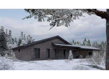 Проект одноэтажного дома с навесом для двух автомобилей и одноместным гаражом - P245