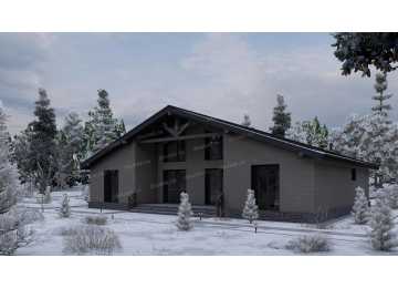 Проект одноэтажного дома с навесом для двух автомобилей и одноместным гаражом - P245