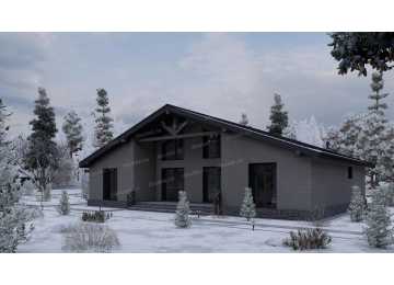 Проект одноэтажного дома с навесом для двух автомобилей и одноместным гаражом - P245