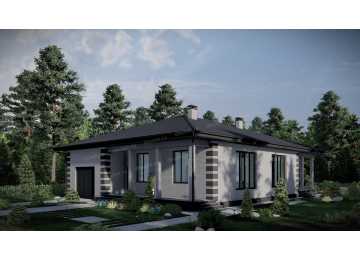 Проект узкого одноэтажного дома с одноместным гаражом - P249