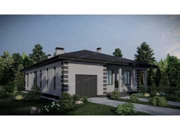 Проект узкого одноэтажного дома с одноместным гаражом - P249