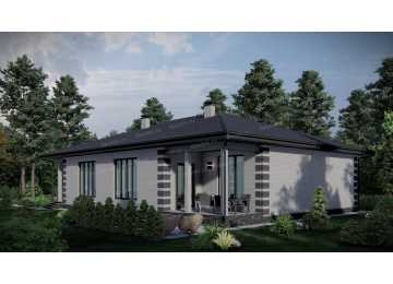 Проект узкого одноэтажного дома с одноместным гаражом - P249