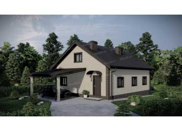 Проект жилого одноэтажного дома с навесом для автомобиля - P251