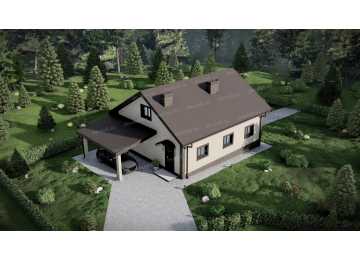 Проект жилого одноэтажного дома с навесом для автомобиля - P251