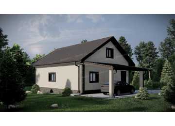 Проект жилого одноэтажного дома с навесом для автомобиля - P251