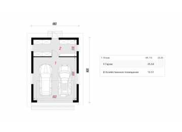 Проект узкого одноэтажного двухместного гаража из пористого бетона в европейском стиле с хозяйственным помещением -  VV-10