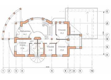 Проект узкого двухэтажного дома из кирпича в стиле барокко с двухместным гаражом, с площадью до 350 кв м и размерами 27 м на 13 м PA-18