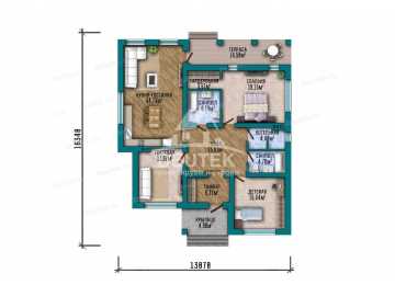 Проект жилого одноэтажного дома из газобетона с размерами 13 м на 16 м и площадью до 150 кв м - LK-166