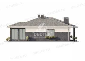 Проект квадратного одноэтажного дома с одноместным гаражом, верандой и кабинетом - LK-226