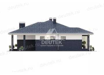 Проект квадратного одноэтажного дома с одноместным гаражом, верандой и кабинетом - LK-226