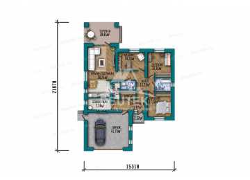 Проект узкого одноэтажного дома с одноместным гаражом и кабинетом - LK-234