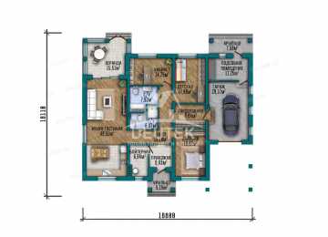 Проект квадратного одноэтажного дома с одноместным гаражом - LK-237