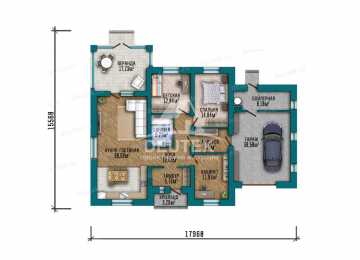 Проект одноэтажного дома из газобетонных блоков с гаражом - LK-238