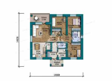 Проект квадратного одноэтажного дома с кабинетом - LK-239