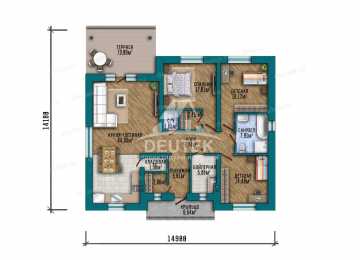 Проект квадратного одноэтажного дома с тремя спальнями - LK-246
