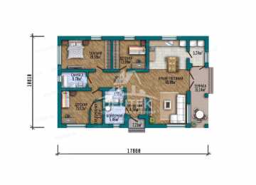Проект узкого одноэтажного дома с тремя спальнями - LK-258