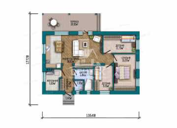 Проект квадратного одноэтажного дома с площадью до 150 кв м - LK-259