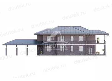 Проект узкого двухэтажного дома с навесом для 2 автомобилей и тренажёрным залом - LK-275