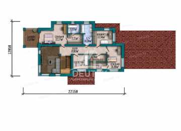 Проект узкого двухэтажного дома с навесом для 2 автомобилей и тренажёрным залом - LK-275