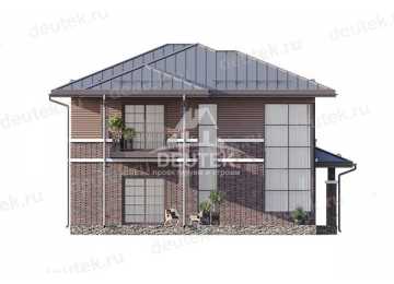 Проект узкого двухэтажного дома с навесом для 2 автомобилей и тренажёрным залом - LK-275