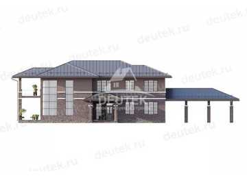 Проект узкого двухэтажного дома с навесом для 2 автомобилей и тренажёрным залом - LK-275