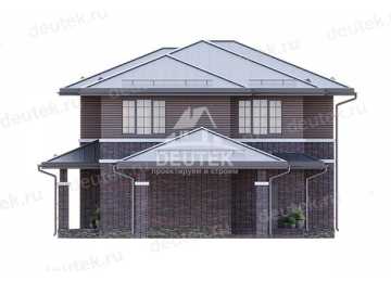 Проект узкого двухэтажного дома с навесом для 2 автомобилей и тренажёрным залом - LK-275