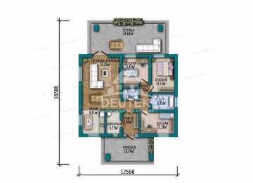 Проект узкого одноэтажного дома с тремя спальнями - LK-279