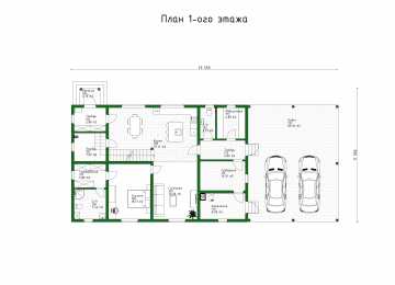 Проект узкого двухэтажного дома с навесом для двух автомобилей - P233