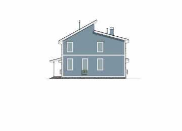 Проект узкого двухэтажного дома с навесом для двух автомобилей - P233