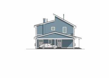 Проект узкого двухэтажного дома с навесом для двух автомобилей - P233