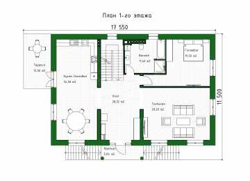 Проект узкого двухэтажного дома с цоколем и сауной - P278